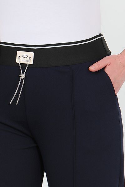 By Alba Collection Női sötétkék elasztikus derék Lycra magas derekú láncrészlet nagy méretű nadrág