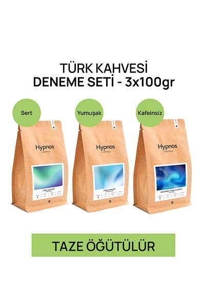 Hypnos Coffee Turkish Coffee Trial Set (Decaf-Decaf, Soft, Hard) 100% Arabica 3X100Gr