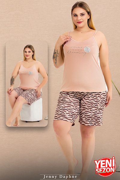 Jenny Daphne Lady Plus Size Zebra Design Suspenders Sleeveless Shorts Sleepwear Set 10430