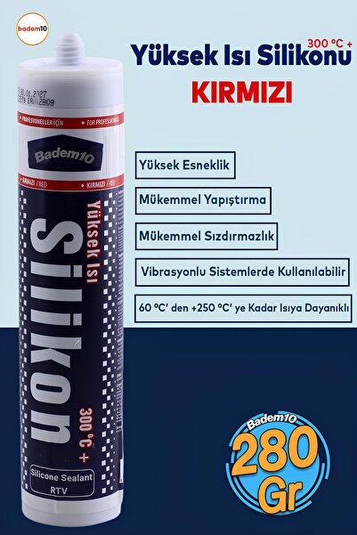 Badem10 Yüksek Isıya Dayanıklı Kırmızı Silikon Conta Mastik 280 GR Kapı Pencere Pvc Montaj Yalıtım Yapışma