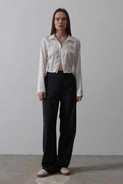 COTTONLAB Palazzo Trousers with Half Elastic Waist - Navy Blue-White