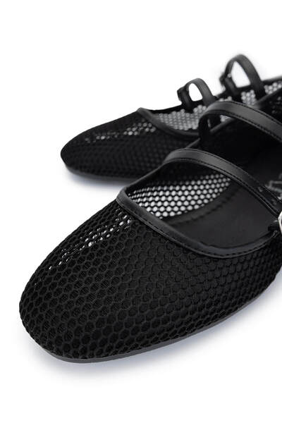 Tamer Tanca Women's Leather & Textile Black Ballerina Shoes