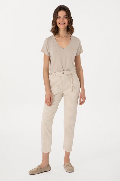 U.S. Polo Assn. Women's Ecru Striped Carrot Fit Jean Trousers 50300954 -Vr019