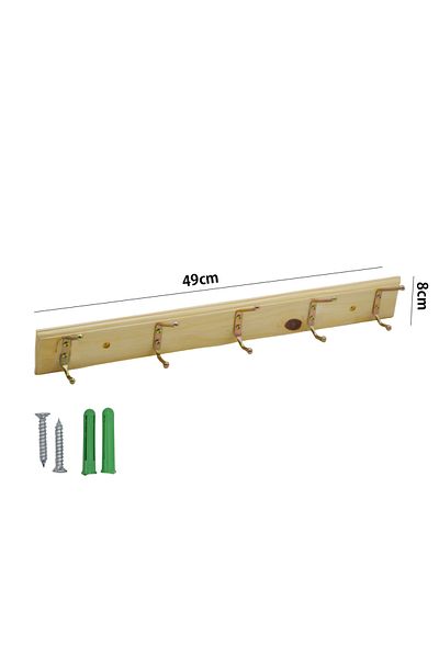 Generic Wooden wall clothes hanger with screws for hanging 5 hooks