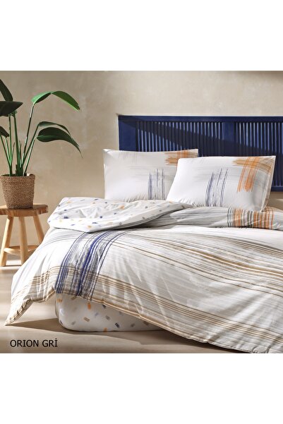 Taç %100 Pamuk Tek Kişilik Nevresim Seti Orion Gri – Minimalist Çizgili Desen...