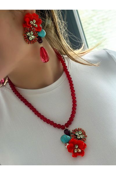 MyladyAccessoriess Flower and Turquoise Stone Detail Set Jewelry
