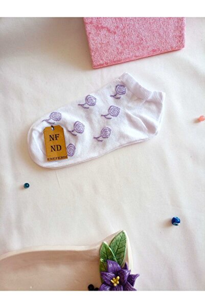 ENEFENDİ 3 чифта памучни чорапи, без шевове, къси до глезена, с мотиви, дамски чорапи, размер 36-40, лилави, сини, бели, кафяви