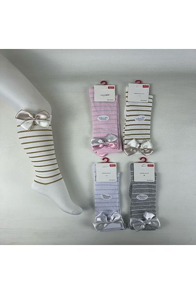 ekinoks socks Детски чорапи до коляното за момичета с панделка, бяло, екрю, розово, сиво (цена за 1 брой)