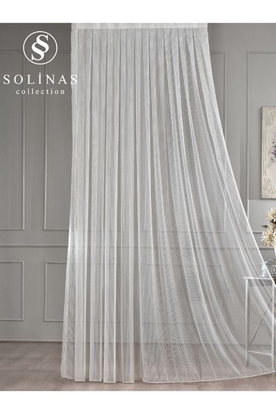 Solinas Collection Cream Silver Glitter Chain 1 X 3 Close Pleat Tulle Curtain