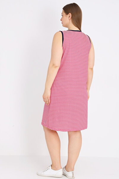 İntensive Women's Striped 100% Cotton Relaxed Dress with Piping Detail