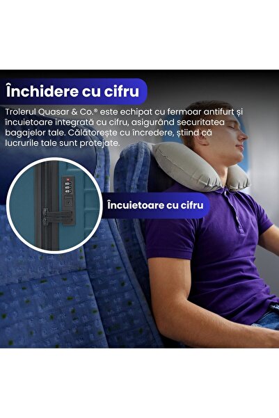 Quasar & Co. Troler Cabina Line 55x36x20cm,troller Bagaj De Mana,valiza Cabina,cifru,4 Roti 360°,Albastru petrol