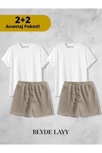 BLYDE LAYY Unisex 2-Piece Plain Print Set (2 Shorts - 2 T-Shirts) Advantage Package
