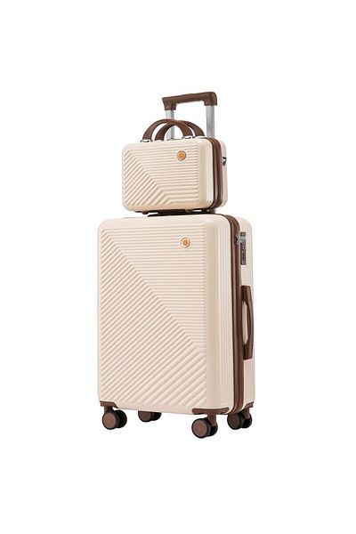Quasar & Co. Set Troler Cabina Cu Geanta Cosmetice,quasar&co.®,troller Model Meta,55x39x23cm,cifru,4 Roti,crem
