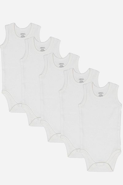 Arma Yıldız 100% Organic Cotton White Baby Undershirt Snap Fastener Bodysuit 5 Pack
