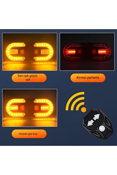 Genel Markalar Bisiklet Dönüş Sinyali, Bisiklet Led Arka Lamba, Şarj Edilebilir Kablosuz Kontrol