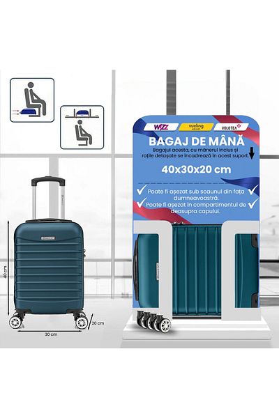 Quasar & Co. Troler De Cabina Line,40x30x20cm,troller Bagaj De Mana,valiza Cabina,cifru,abs,albastru Petrol