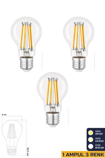 Heka 3 Renkli Led Filament Rustik Ampul 6W E27 A60 ERD-261