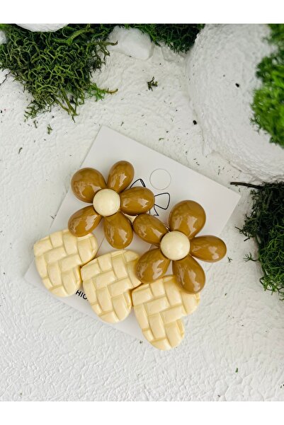 Derin Düşler مجموعة مشبك شعر للأطفال البالغين مكونة من قطعتين دبوس شعر على شكل قلب على شكل زهرة بنية كريمية