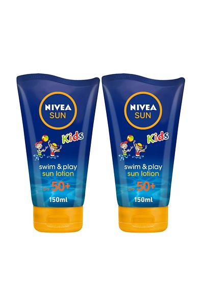 NIVEA SUN Kids Swim & Play Sun Lotion, UVA & UVB Protection, SPF 50+, 150ml, Pack of 2