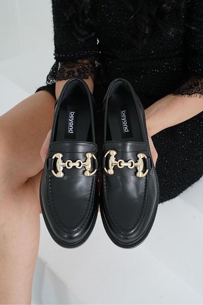 Beyond Γυναικεία Μαύρα Δερμάτινα Παπούτσια Loafer Moccasin 3cm BYNDLFRK01