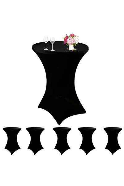 Quasar & Co. Set of 6 event table covers, elastic, round, for cocktail/catering table, d75-85cm, h110-120cm, black