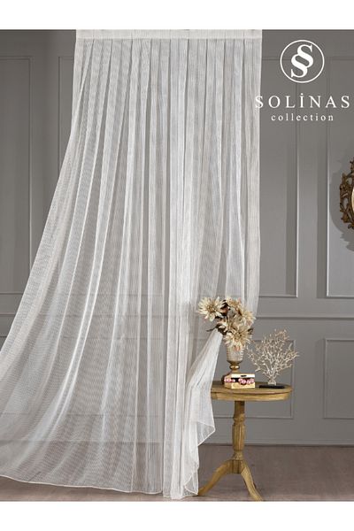 Solinas Collection Cream Gold Glitter Chain 1 X 3 Stretchy Pleat Tulle Curtain