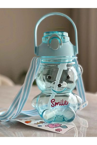 Hediye Ofisi 1000ml Water Bottle with Colorful Smile Teddy Bear - Tritan Bpa Free Sticker Gift