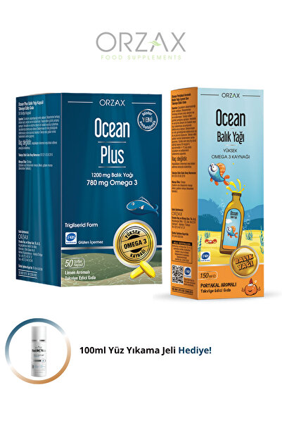 Ocean Çocuklar ve Yetişkinler İçin Omega 3 Vitamin Seti (Omega 3 50 Softgel - Balık Yağı 150ml)