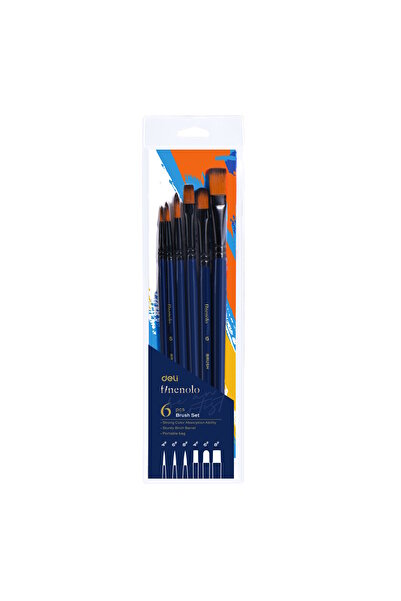 Deli Set 6 pensule profesionale soft 3 varf rotund, 3 varf tesit 4,6,8