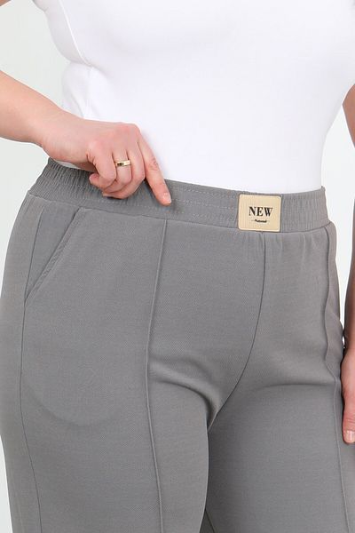 By Alba Collection Women's Gray Elastic Waist Lycra High Waist Large Size Trousers