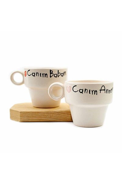 PALTO TASARIM Set of 2 Espresso Cups for My Dear Mother and Father - Gift Ceramic Cup