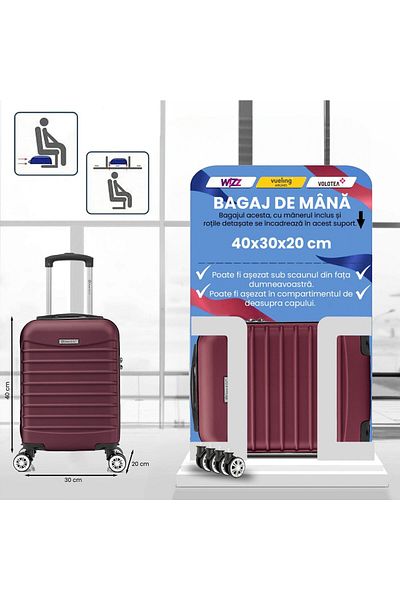 Quasar & Co. Troler De Cabina Line,40x30x20cm,troller Bagaj De Mana,valiza Cabina,roti Detasabile,cifru,visiniu
