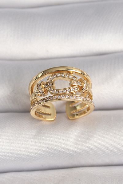 Skygo Zircon Stone Brass Stallion Knot Model Women's Ring Gold Color
