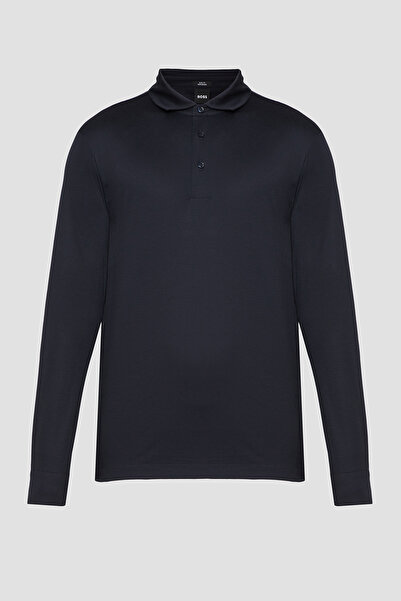BOSS Erkek Normal Kesim %100 Pamuklu Uzun Kollu Lacivert Polo Yaka T-Shirt 50...