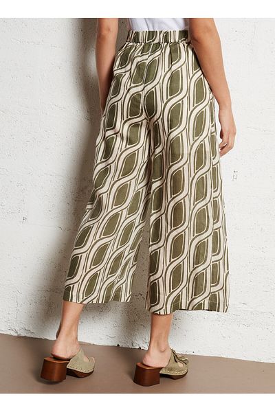 Liu Jo Women's High Waist Patterned Relaxed Cut Midi Length Green Trousers Wa5484T6862-M9531
