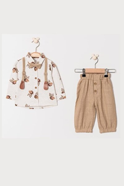 Cantoy Erkek Bebek Kirpi Baskılı Slopetli Papyonlu Takım