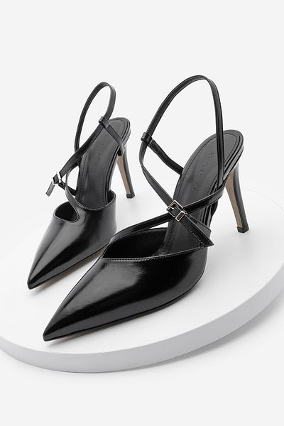 Marjin Tivo Black Damen-Stiletto-Schuhe mit Riemchen und offenem Rücken