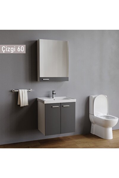 Wons Bathroom Çizgi 60 cm Antrasit Mdf Banyo Dolabı