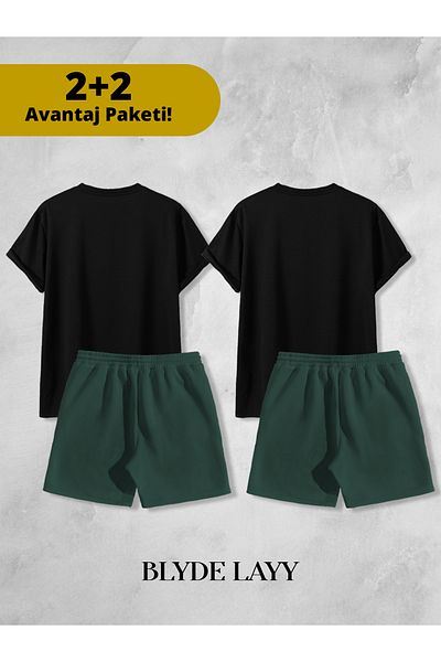BLYDE LAYY Unisex 2-Piece Plain Print Set (2 Shorts - 2 T-Shirts) Advantage Package
