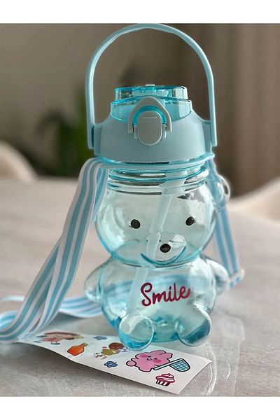 Hediye Ofisi 1000ml Water Bottle with Colorful Smile Teddy Bear - Tritan Bpa Free Sticker Gift