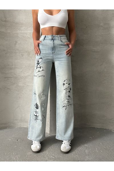 ADA MODA Elastic flared jeans with cartoon print