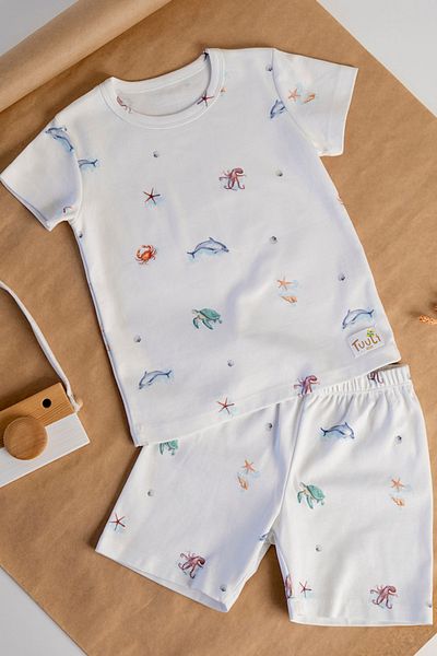 Tuuli Kids Ocean Pattern Shorts Set