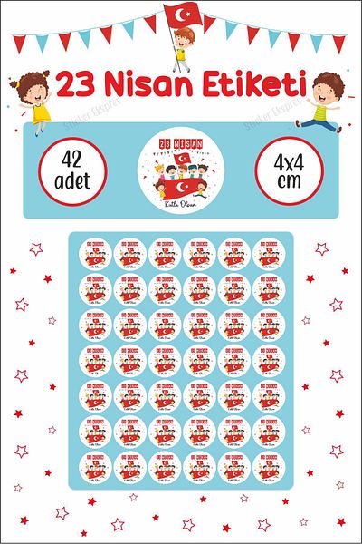 Sticker Ekspres 23 April Sticker Children's Confetti and Flag National Sovereignty and Children's Day Sticker