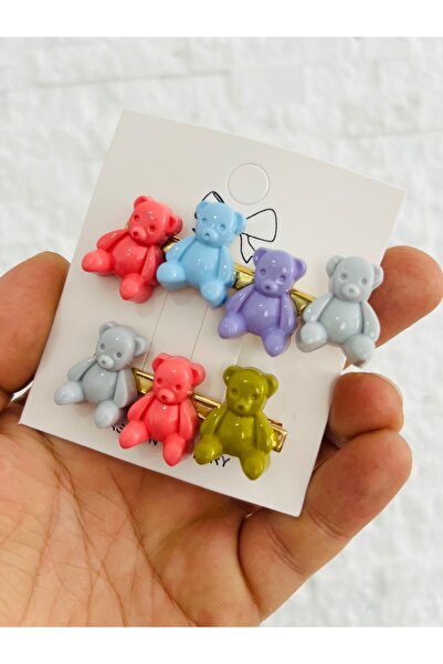 Derin Düşler Adult Children's Hair Clip Set of 2 Teddy Bear Colorful Hair Clips