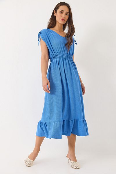 Bianco Lucci Rochie de damă cu talie elastică cu decolteu în V cu mâneci cu șireturi 3096 60284015