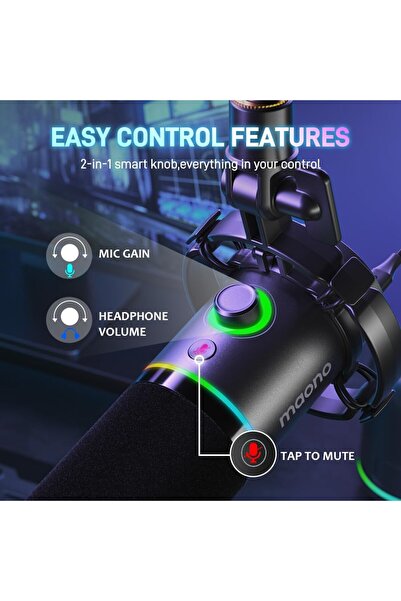 MAONO Pd200x Xlr/usb Dinamik Mikrofon Yazılımlı Rgb Mikrofonu, Ses Kontrolü P...