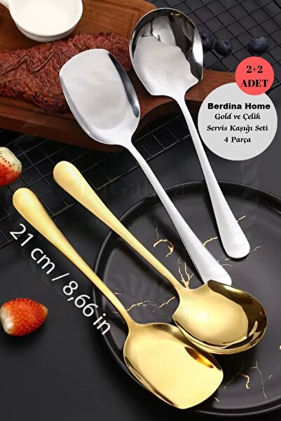 Berdina Home 2+2 Gold ve Paslanmaz Çelik Servis Kaşığı Seti Servis Kaşığı Set...