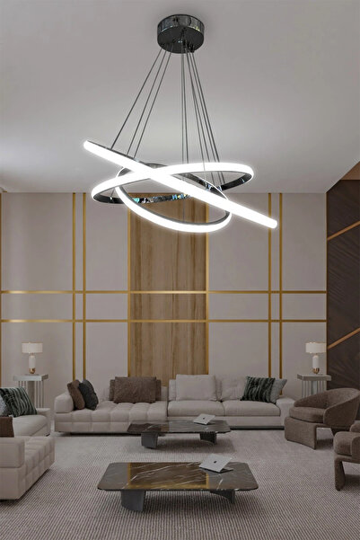 RSCOLLECTIONS 3'lü Çember Led Avize - 3 Renk Kumandalı Antrasit