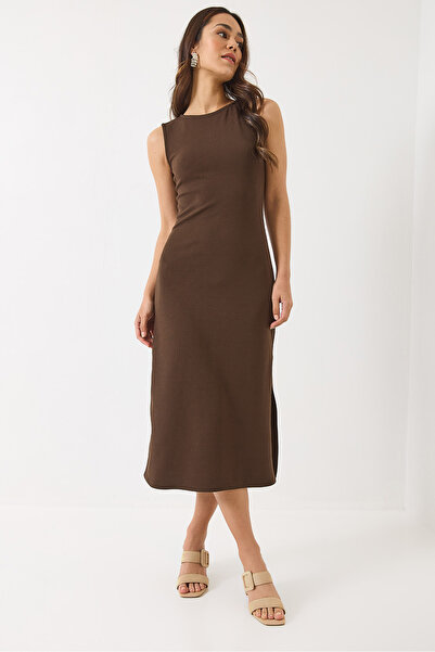 Bianco Lucci Γυναικείο φόρεμα μάξι με λεπτομέρεια με κρυφό φερμουάρ 5994 60283044