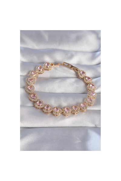 Skygo Vip Series Brass Gold Color Pink Zircon Stone Heart Design Bracelet - Tj-Bb6127